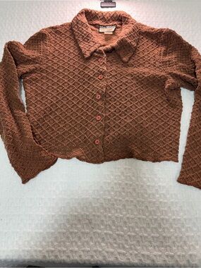 Wrapper Brown Textured Knit Button-Down Shirt